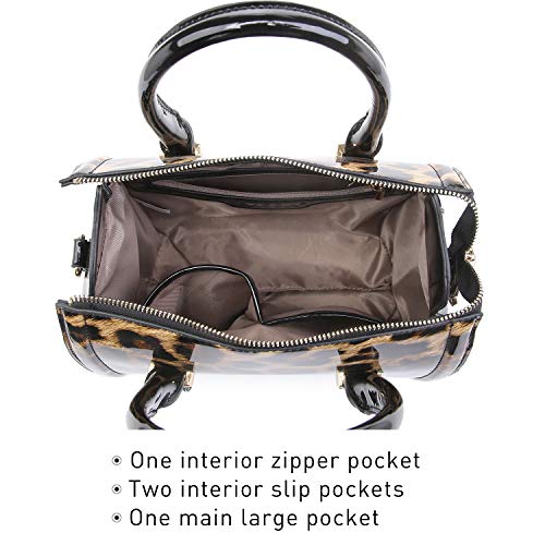 DASEIN Shiny Patent Faux Leather Handbags Barrel Top Handle Purse Satchel Bag Shoulder Bag for Women(Leopard) - Image 5