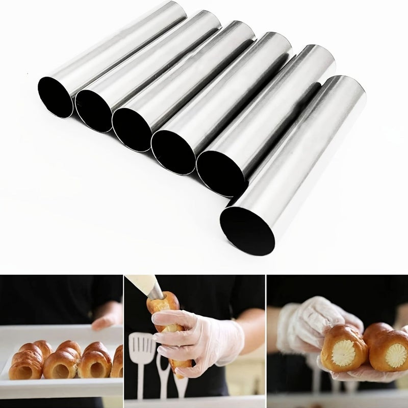 12pcs Flat Mouth Straight Danish Pipe Non Stick Stainless Steel Waffle Roll Cream Cylindrical Pancake Making Tool for Traditional Dessert Bread Baking - Image 5