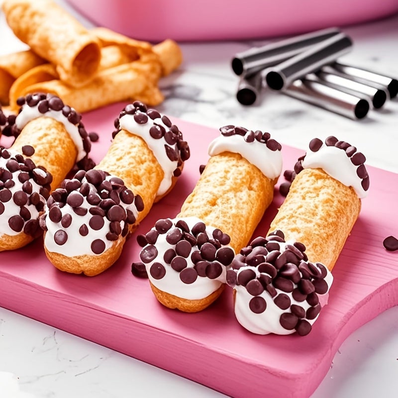 12pcs Flat Mouth Straight Danish Pipe Non Stick Stainless Steel Waffle Roll Cream Cylindrical Pancake Making Tool for Traditional Dessert Bread Baking - Image 1