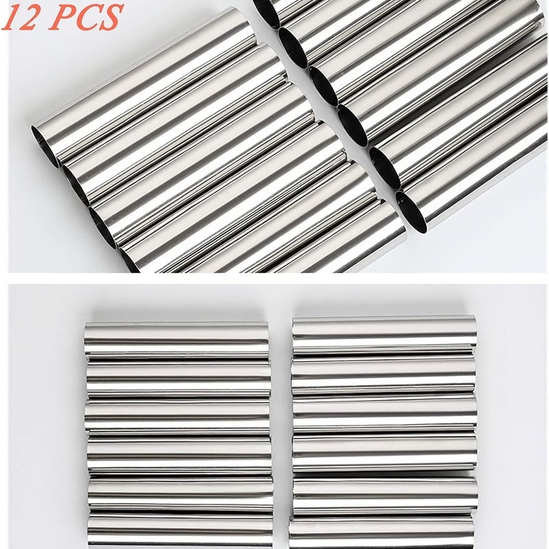 12pcs Flat Mouth Straight Danish Pipe Non Stick Stainless Steel Waffle Roll Cream Cylindrical Pancake Making Tool for Traditional Dessert Bread Baking - Image 3