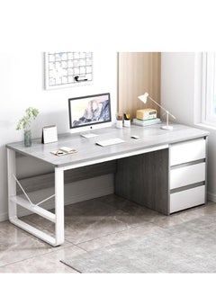 Golden Computer Desk with Drawers & Storage Shelves,100*50cm Study Work Writing Desk for Home Office Bedroom, Simple Modern  PC Desks Table,Grey  - Image 1