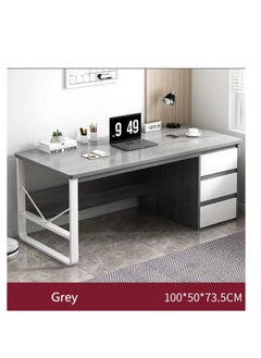 Golden Computer Desk with Drawers & Storage Shelves,100*50cm Study Work Writing Desk for Home Office Bedroom, Simple Modern  PC Desks Table,Grey  - Image 2