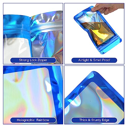 EONJOE 100-pack mylar bags with clear window holographic smell proof packaging bag for small bussiness resealable sealable lock zipper zip pouch bags sample, food storage ,jewelry,candy package supplies(Dark - Image 5