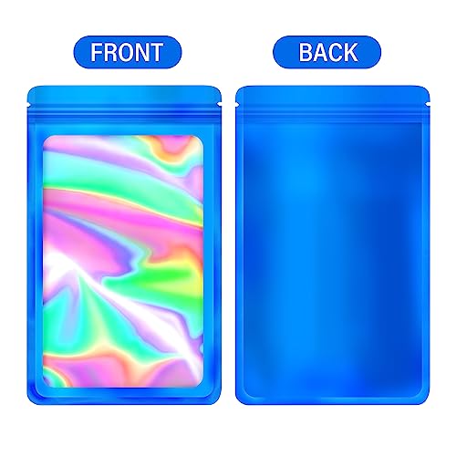 EONJOE 100-pack mylar bags with clear window holographic smell proof packaging bag for small bussiness resealable sealable lock zipper zip pouch bags sample, food storage ,jewelry,candy package supplies(Dark - Image 4