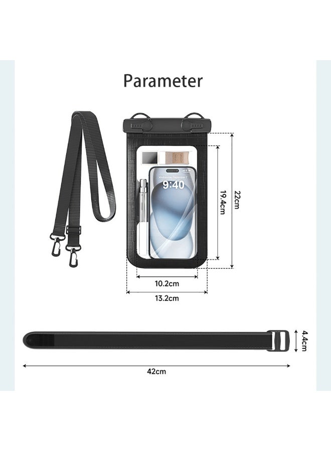 Waterproof Phone Arm Bag, IPX8 Certified 30M Underwater Mobile Phone Dry Case/Pouch with Adjustable Lanyard and Detachable Armband fit for Cellphone Up to 7.2", D012-2 (Black) - Image 2