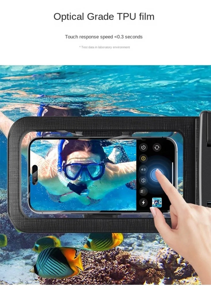 Waterproof Phone Arm Bag, IPX8 Certified 30M Underwater Mobile Phone Dry Case/Pouch with Adjustable Lanyard and Detachable Armband fit for Cellphone Up to 7.2", D012-2 (Black) - Image 3