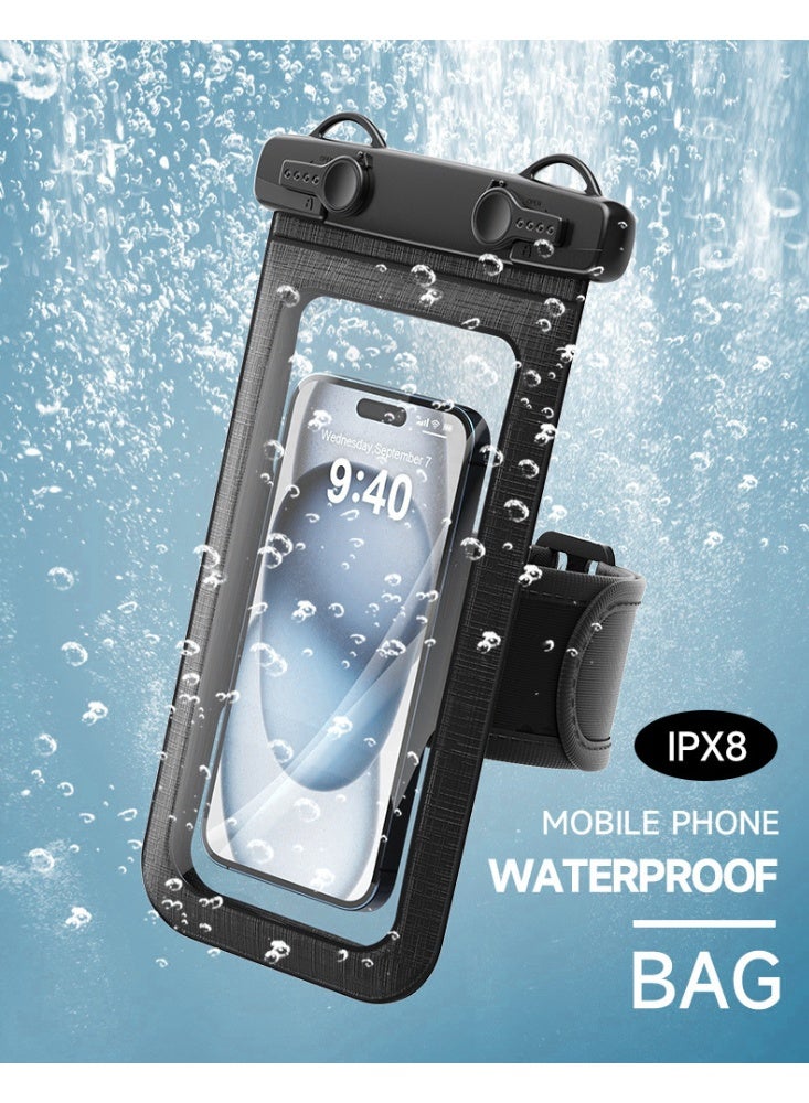 Waterproof Phone Arm Bag, IPX8 Certified 30M Underwater Mobile Phone Dry Case/Pouch with Adjustable Lanyard and Detachable Armband fit for Cellphone Up to 7.2", D012-2 (Black) - Image 4