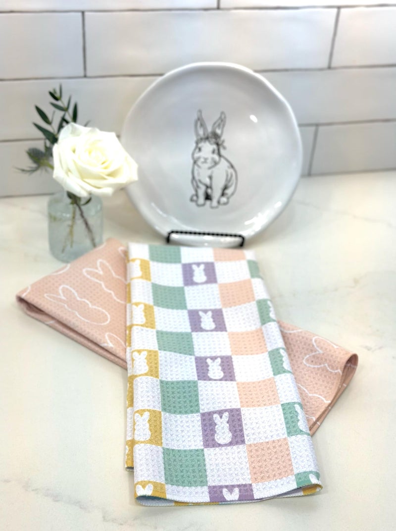 Trig Kitchen Towel Tea Towel Dish Cloth Quick Dry Waffle Weave Microfiber Highly Absorbent Designer Prints Modern 2 Pack Easter Checkered - Image 3