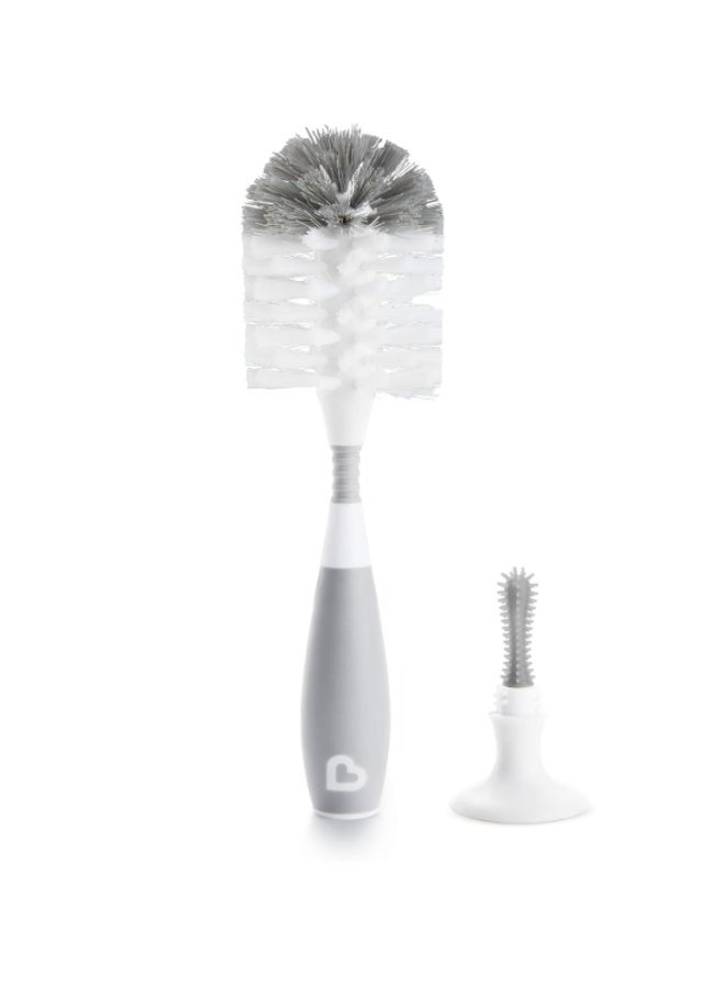 Munchkin Bristle Bottle Brush, bristle provide cleaner bottler, easy cleaning, with detachable teats cleaning brush, clean bottle for safe feed, Infant/Baby/Toddler/Kids, Color-Grey - Image 1