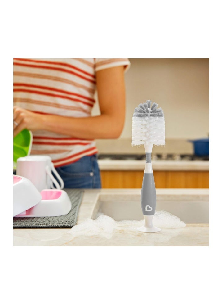 Munchkin Bristle Bottle Brush, bristle provide cleaner bottler, easy cleaning, with detachable teats cleaning brush, clean bottle for safe feed, Infant/Baby/Toddler/Kids, Color-Grey - Image 2