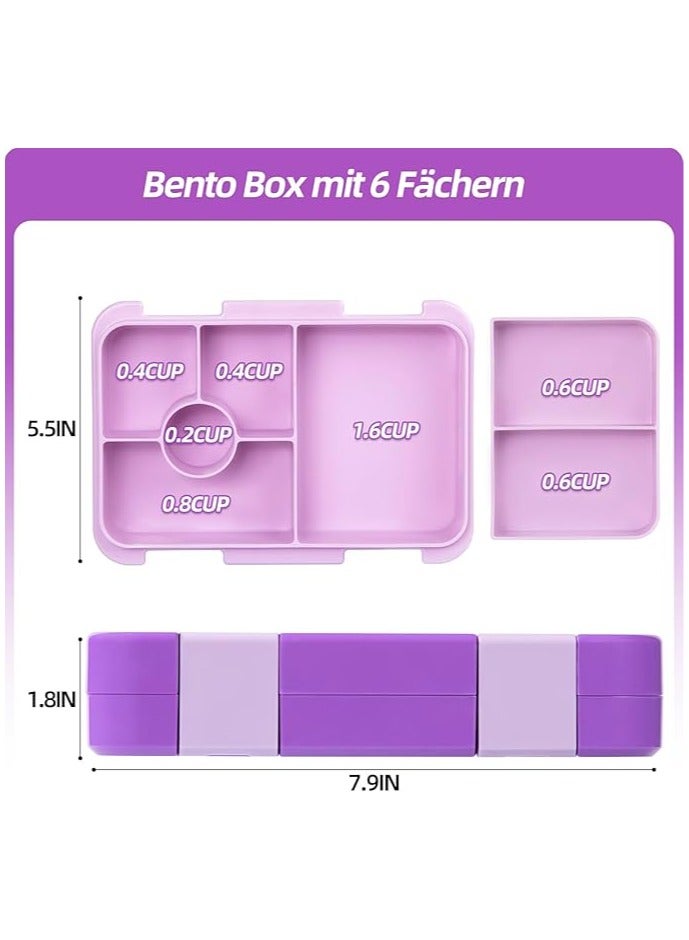 Bento Lunch Box with 6 Compartments, Leak Proof Lunchbox Snack Boxes for Kids, BPA-Free Reusable On-the-Go Meal and Snack Packing Containers,Purple - Image 2