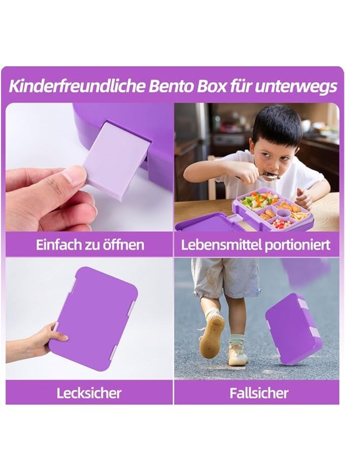 Bento Lunch Box with 6 Compartments, Leak Proof Lunchbox Snack Boxes for Kids, BPA-Free Reusable On-the-Go Meal and Snack Packing Containers,Purple - Image 4