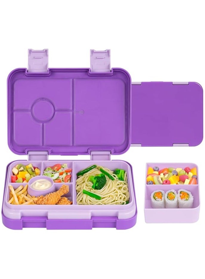Bento Lunch Box with 6 Compartments, Leak Proof Lunchbox Snack Boxes for Kids, BPA-Free Reusable On-the-Go Meal and Snack Packing Containers,Purple - Image 1