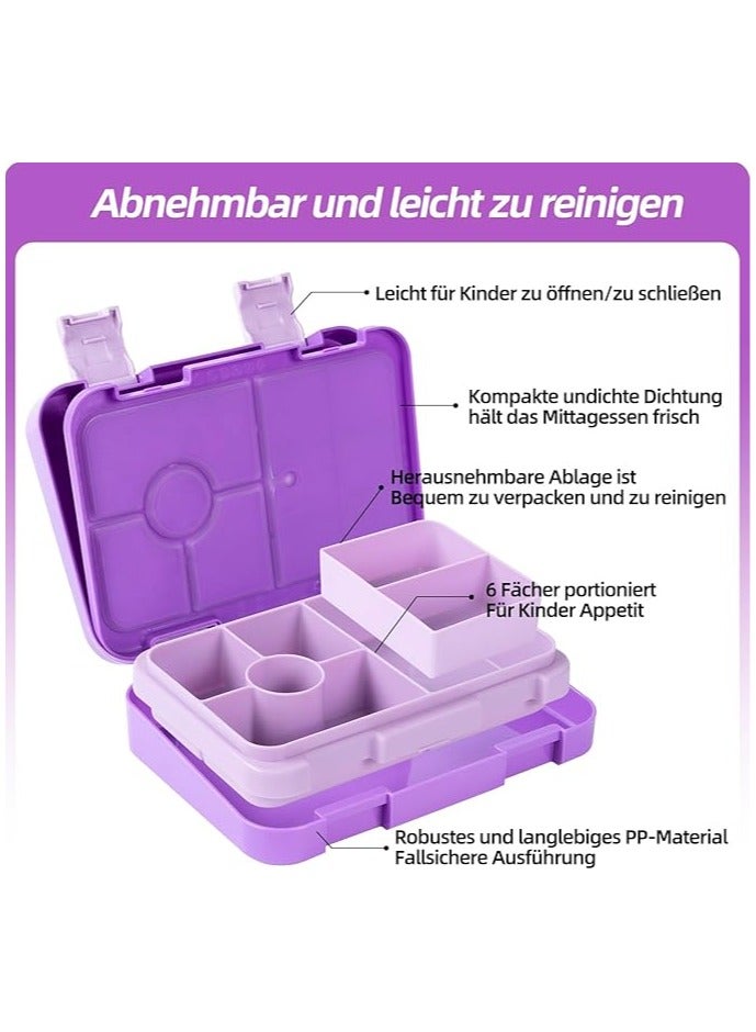 Bento Lunch Box with 6 Compartments, Leak Proof Lunchbox Snack Boxes for Kids, BPA-Free Reusable On-the-Go Meal and Snack Packing Containers,Purple - Image 3