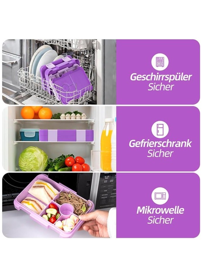Bento Lunch Box with 6 Compartments, Leak Proof Lunchbox Snack Boxes for Kids, BPA-Free Reusable On-the-Go Meal and Snack Packing Containers,Purple - Image 5