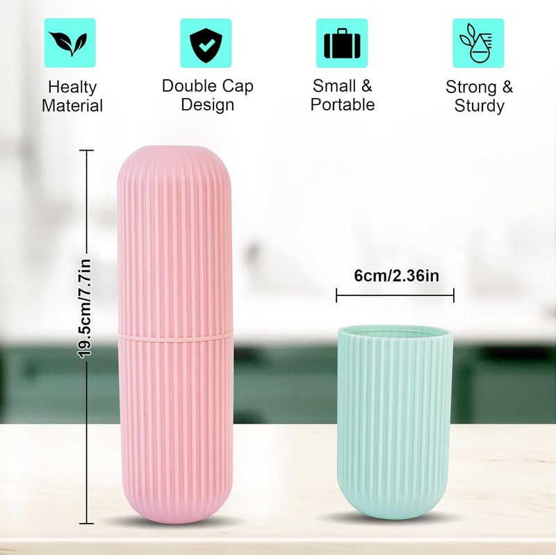 UCEC Travel Toothbrush Case and Carrier, 2 Pack Portable Business Trips Wash Cup Holder Organizer for Trips and Daily Use (Green+Pink) (Green+Pink) - Image 4