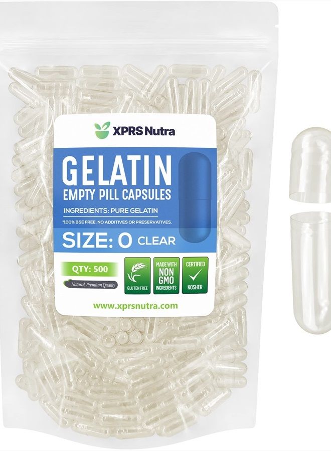 XPRS Nutra Size 0 Empty Capsules - 500 Count Clear Empty Gelatin Capsules - Empty Pill Capsules - DIY Capsule Filling - Pure Bovine Pill Capsules Empty Gel Caps - Image 1