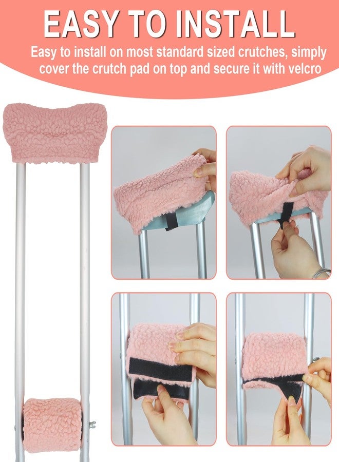Bcautay 4 Pack Fluffy Crutch Covers Crutch Underarm Pad and Hand Grip Covers Universal Ultra Thick Sheepskin Crutch Padded Covers (Pink) - Image 3