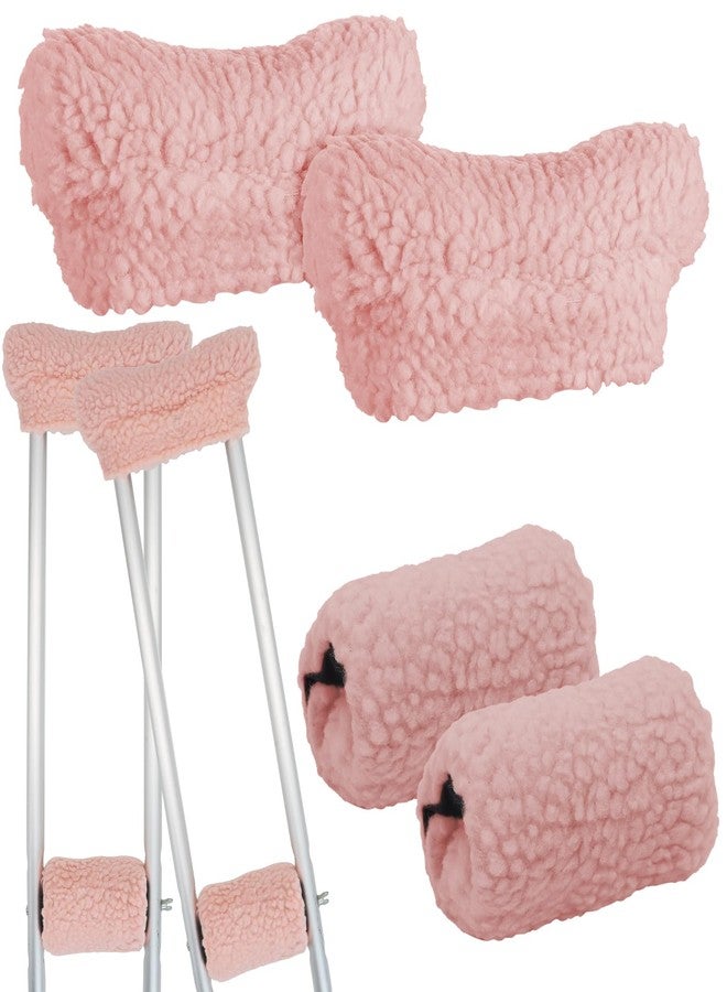 Bcautay 4 Pack Fluffy Crutch Covers Crutch Underarm Pad and Hand Grip Covers Universal Ultra Thick Sheepskin Crutch Padded Covers (Pink) - Image 1