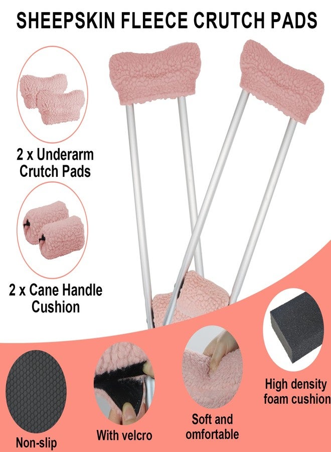 Bcautay 4 Pack Fluffy Crutch Covers Crutch Underarm Pad and Hand Grip Covers Universal Ultra Thick Sheepskin Crutch Padded Covers (Pink) - Image 4