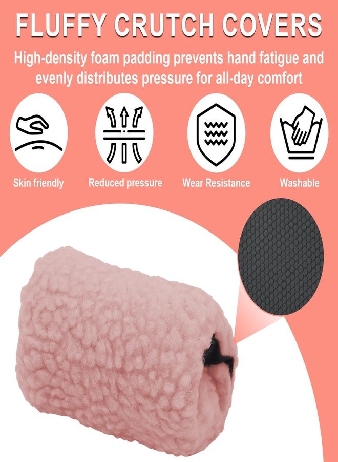 Bcautay 4 Pack Fluffy Crutch Covers Crutch Underarm Pad and Hand Grip Covers Universal Ultra Thick Sheepskin Crutch Padded Covers (Pink) - Image 5