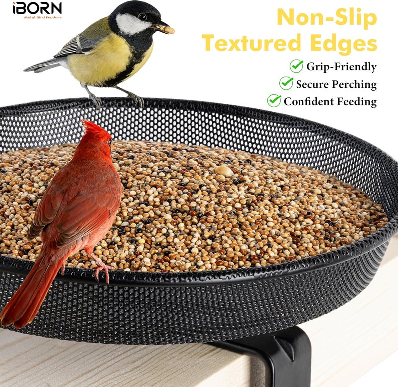 iBorn Deck Bird Feeders for Outdoors,Platform Bird Seed Tray with 5.5 lbs Capacity,Balcony Porch Railing Bird Feeder, Drainage Mesh Holes,Tilt-Proof, Windproof, Anti-Loosen, Easy to Refill&Clean,Black - Image 5