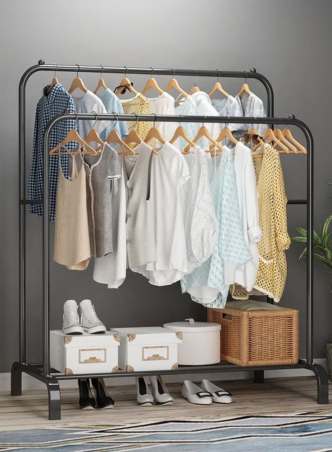 Double-Layer Floor-to-Ceiling Drying Racks with One-Layer Storage Racks, Adjustable and Retractable, Anti-Rust and Environmentally Friendly, Large-Capacity Simple Hangers, Household Bedroom Clothes Racks, Balcony Drying Racks - Image 1