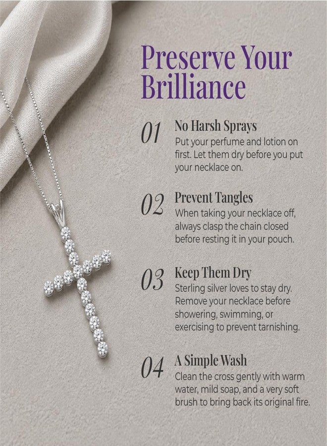 La Joya Lab Grown Diamond Cross Necklace for Women, 14K White Gold Plated Silver - Image 5