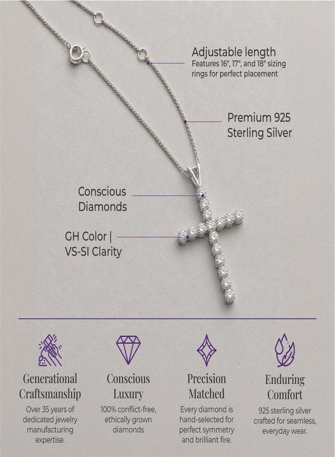 La Joya Lab Grown Diamond Cross Necklace for Women, 14K White Gold Plated Silver - Image 2