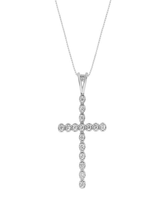 La Joya Lab Grown Diamond Cross Necklace for Women, 14K White Gold Plated Silver - Image 1