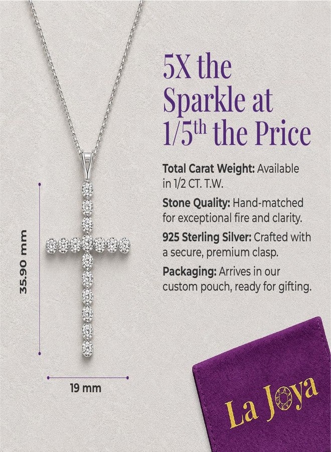 La Joya Lab Grown Diamond Cross Necklace for Women, 14K White Gold Plated Silver - Image 3