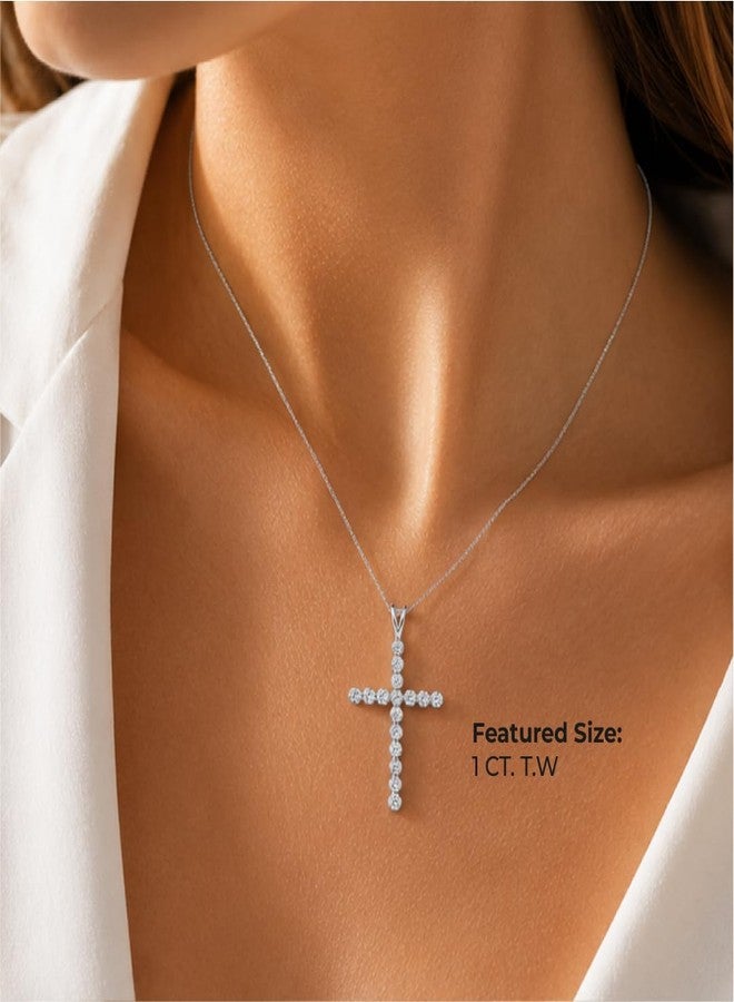 La Joya Lab Grown Diamond Cross Necklace for Women, 14K White Gold Plated Silver - Image 4