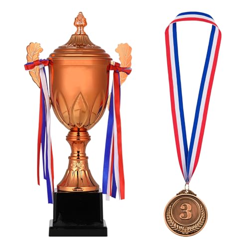 Dorhui Award Trophy 165 Inch Large Winner Trophy Cup and Award Medal with Ribbon for Kids and Adults for Sports Competitions Tournaments Bronze - Image 1