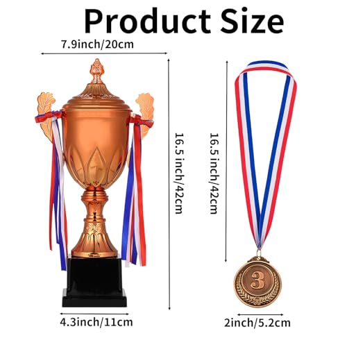 Dorhui Award Trophy 165 Inch Large Winner Trophy Cup and Award Medal with Ribbon for Kids and Adults for Sports Competitions Tournaments Bronze - Image 3
