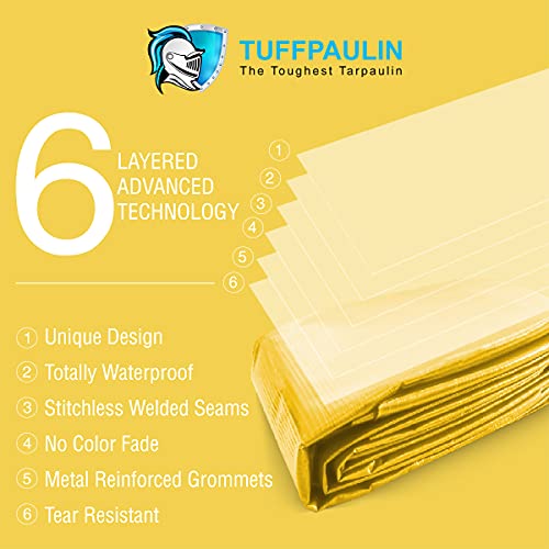 TUFFPAULIN Plastic 12Ft X 10Ft 120 GSM Yellow Tarpaulin Tirpal Tadpatri Tharpai Thadika,Extra Strong,Reinforced Eyelets,Uv Resistant,100% Waterproof Virgin,6 Layer Mlcl 3D Rib Technology-1 No. - Image 4