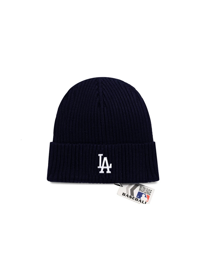 NEW ERA LA Logo Navy Blue Knit Beanie - Autumn & Winter Warm Street Style