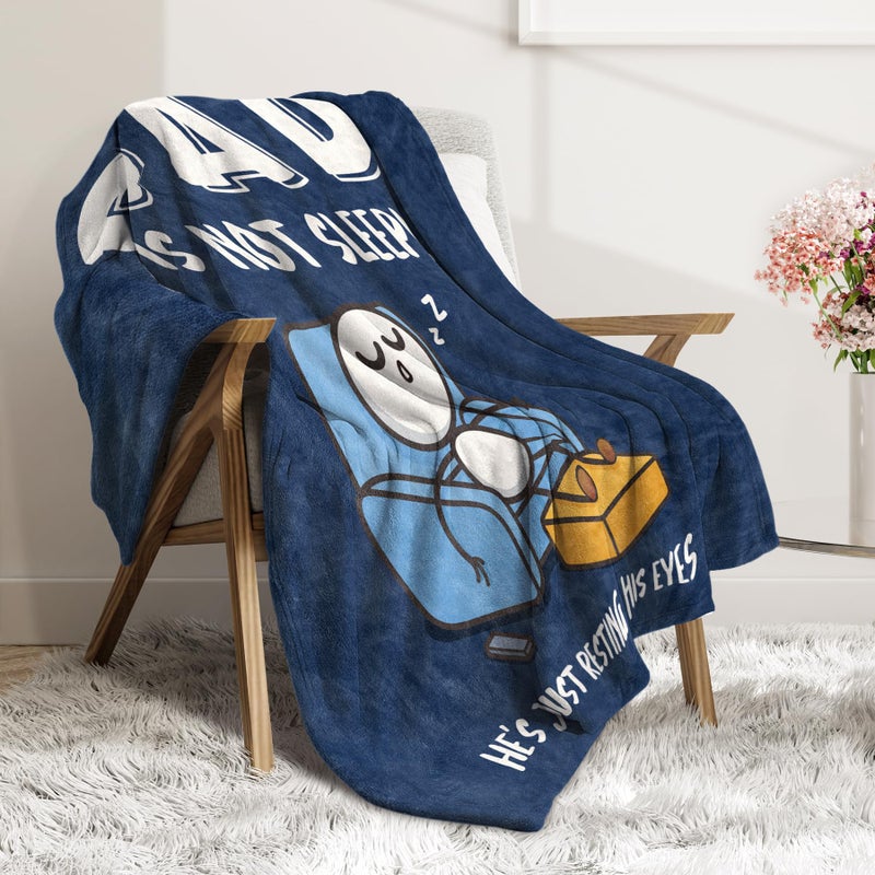 GoMelley Funny Birthday Gifts for Dad Husband, Dad is Not Sleeping Blanket, Dads Gifts from Daughter Son, Super Soft Throws Blanket for Couch and Napping, 60" x 50" (Blue) - Image 3