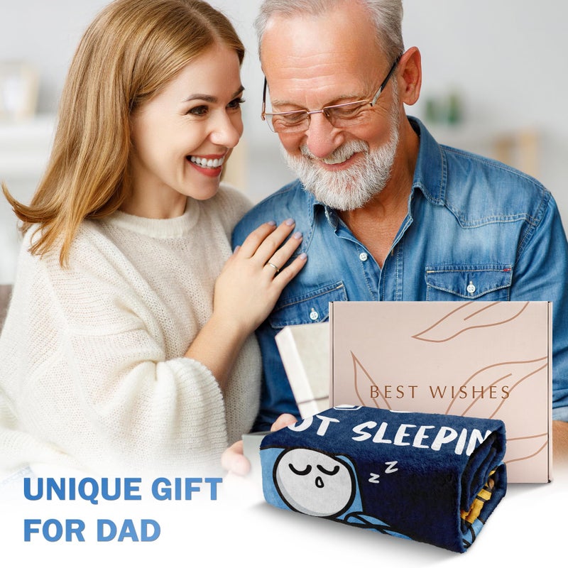 GoMelley Funny Birthday Gifts for Dad Husband, Dad is Not Sleeping Blanket, Dads Gifts from Daughter Son, Super Soft Throws Blanket for Couch and Napping, 60" x 50" (Blue) - Image 2