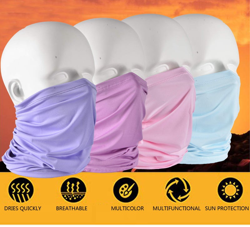 Leamekor UV Face Cover Neck Gaiter Mask Dust Protection Magic Scarf Wind Bandana Balaclava for Summer Running Fishing Biking (4PCS Purple+Rose+Pink+Light Blue) - Image 2