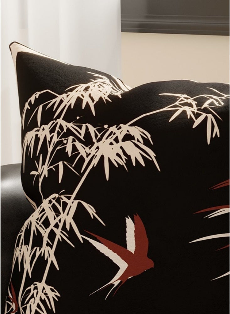 45 × 45 سم، قطعتان من أغطية الوسائد المخملية، غطاء وسادة مربع جديد على الطراز الصيني، أغطية وسائد ناعمة، أغطية وسائد ريفية للديكور المنزلي للأريكة والسيارة وغرفة النوم والديكور الداخلي بنمط السنونو والخيزران (أسود وبيج) - Image 3