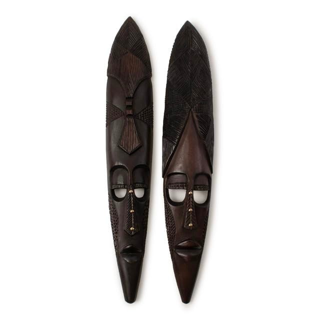 BAGUS HOME DECOR BAGUS HOME DECOR Original HandCarved African Warrior Masks 36Inch Wooden Wall Decor Set of 2 Traditional Handcrafted Design Home Decor Accent for Living Room Office Unique Cultural Art Gift  - Image 1