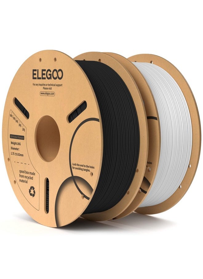 إليجو خيوط ELEGOO PLA 1.75 مم باللونين الأبيض والأسود 2 كجم، خيوط طابعة ثلاثية الأبعاد بدقة أبعاد +/- 0.02 مم، عبوتان من بكرة كرتون 1 كجم (2.2 رطل) خيوط طباعة ثلاثية الأبعاد تناسب معظم طابعات FDM ثلاثية الأبعاد  - Image 1