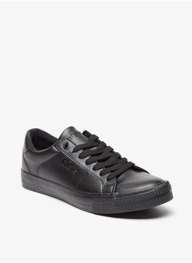 لي كوبر Men's Monotone Low Ankle Sneakers with Lace-Up Closure