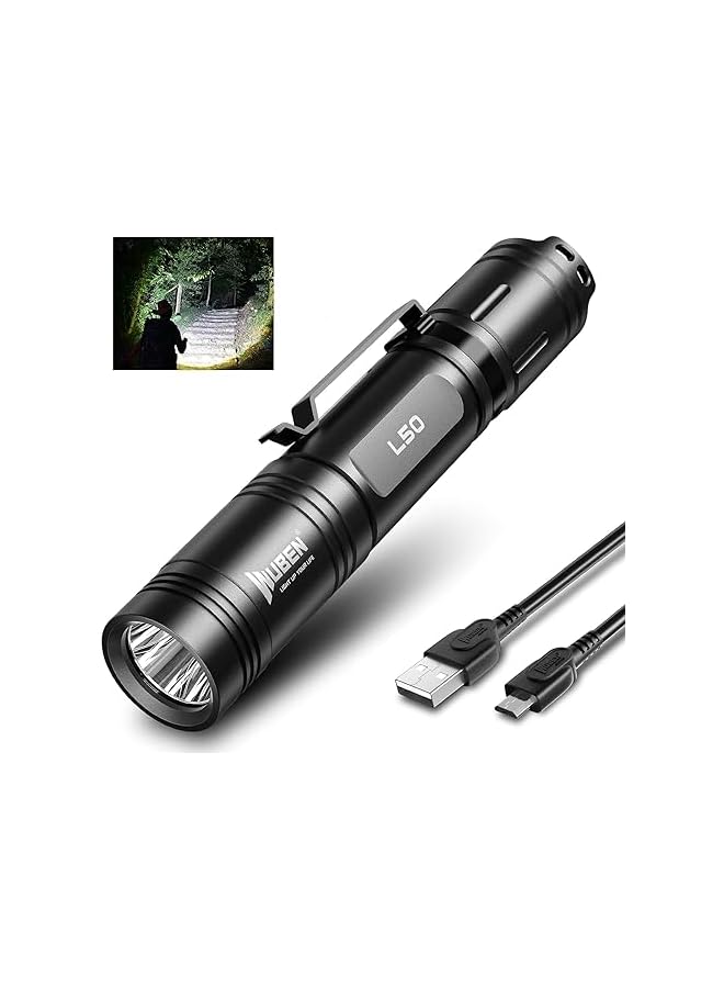 WUBEN L50 LED Flashlight Rechargeable, 1200 High Lumens Flash Light, Tactical Flashlight IP68 Waterproof with 5 Mode, EDC Handheld Flashlight for Home Camping Emergencies, Tool Gifts for Men - Image 2