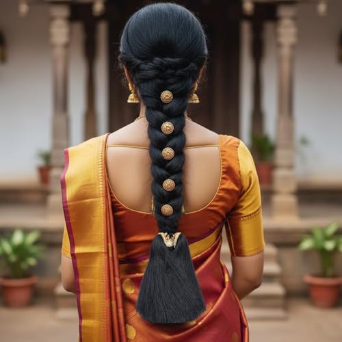 VAMA Jada Kunjalam Kupullu Billalu Bridal False Hair Choti Jadai Billai Set Jewellery For Wedding - Black - Image 2