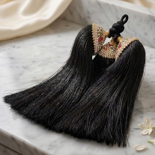 VAMA Jada Kunjalam Kupullu Billalu Bridal False Hair Choti Jadai Billai Set Jewellery For Wedding - Black - Image 4