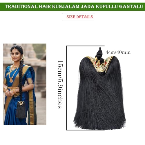 VAMA Jada Kunjalam Kupullu Billalu Bridal False Hair Choti Jadai Billai Set Jewellery For Wedding - Black - Image 3