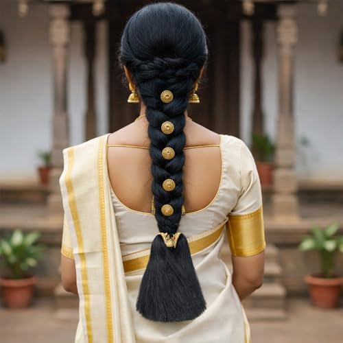 VAMA Jada Kunjalam Kupullu Billalu Bridal False Hair Choti Jadai Billai Set Jewellery For Wedding - Black - Image 5