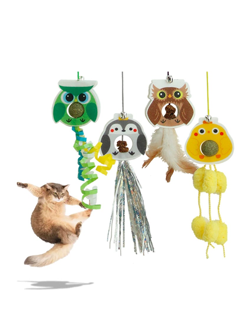 Barakah Hanging Cat Toy with Catnip Balls/Silvervine Gall Fruit for Teeth Cleaning, 4PCS Self-Play Retractable Cat Teaser Toy, Interactive Cat Toy for Indoor Cats… - Image 1