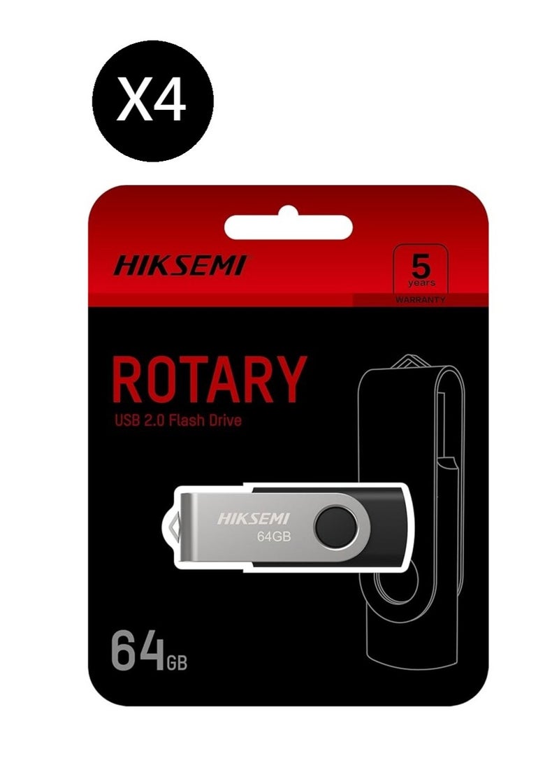 HIKSEMI Bundle Of 4 64GB USB 2.0 Spinning Pen Drive, Silver/Black | HS-USB-M200S 64G |